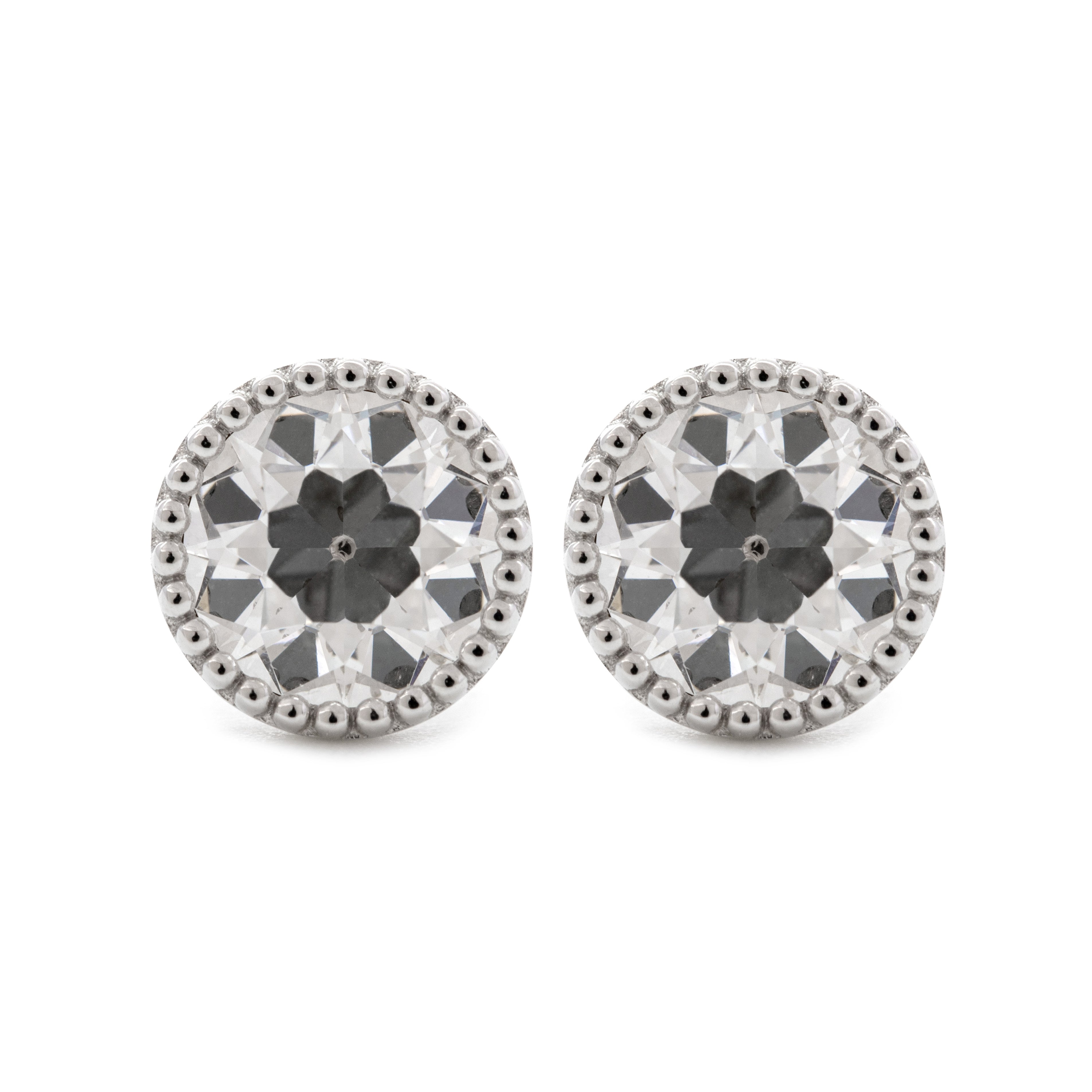 14K White Gold 2 ct tw Old European Cut Lab Diamond Millegrain Stud Earrings