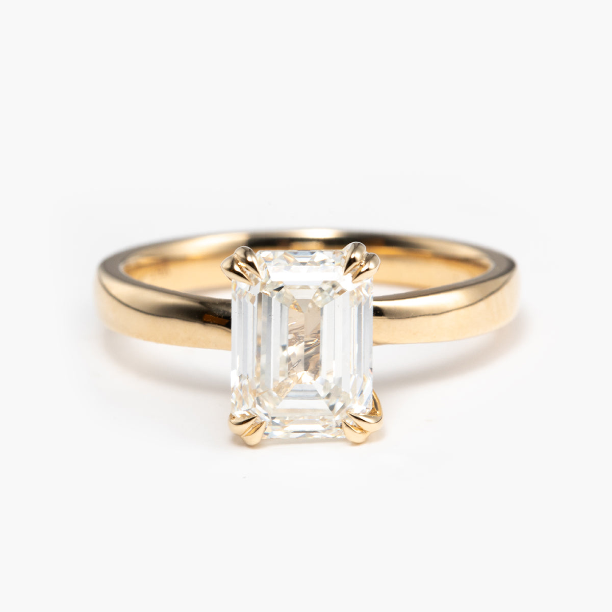 14K Yellow Gold 2.5ct Emerald Cut Lab Diamond Double Prong Solitaire Ring