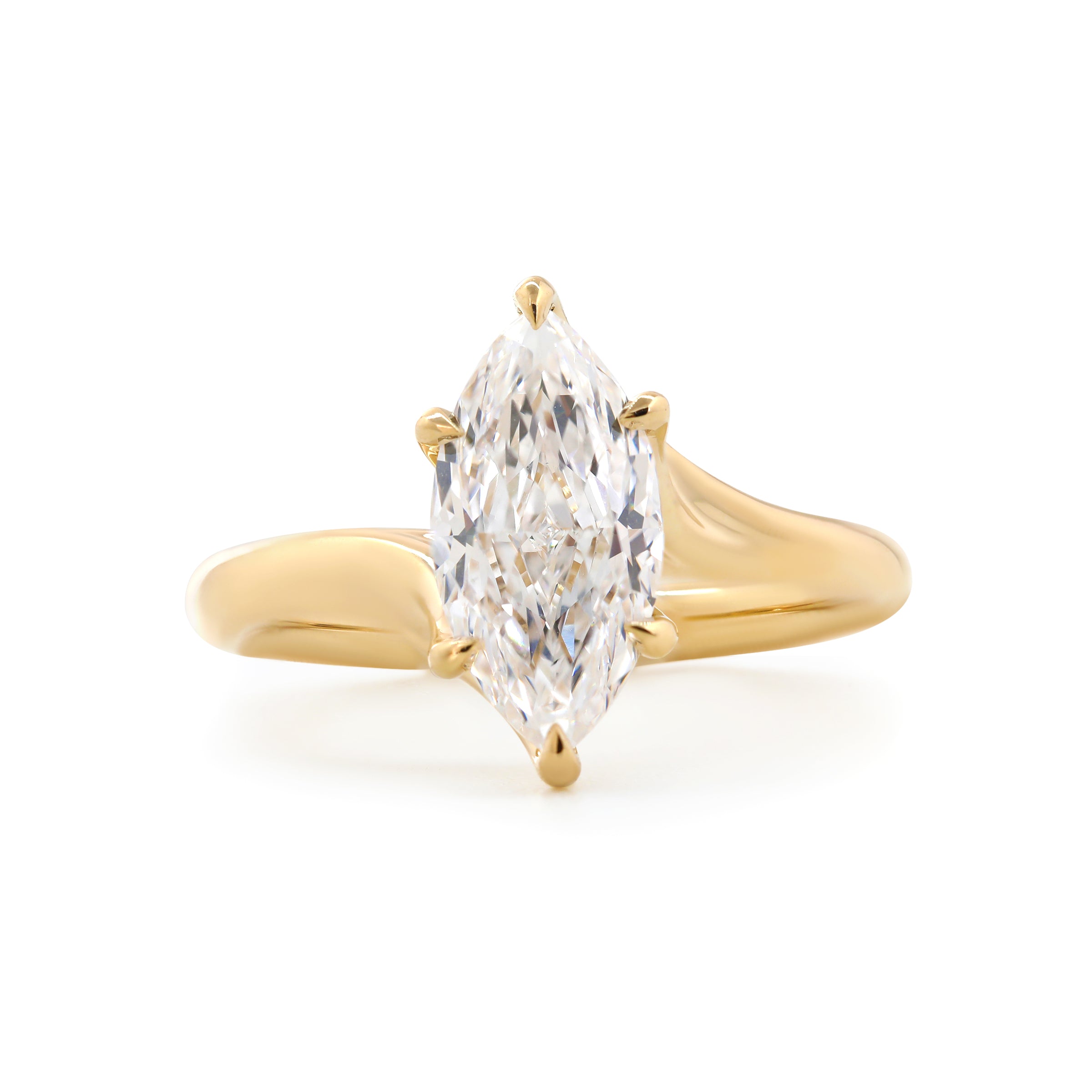 Marquise Cut Lab Diamond Six Claw Prongs Solitaire Ring — Art Nouveau Nature-Inspired