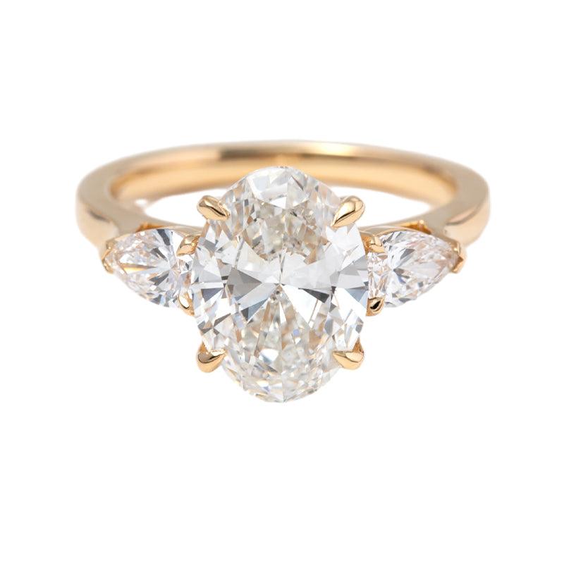 14K Yellow Gold Oval Cut Lab Diamond Three Stone Ring