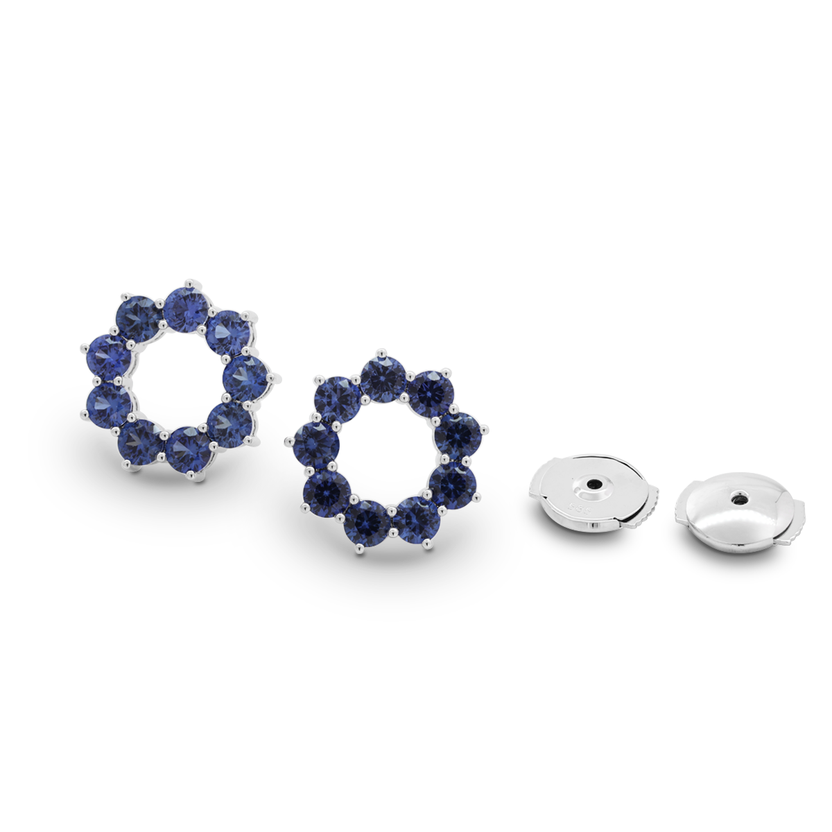 14K White Gold 2.5 ct tw Round Cornflower Lab Sapphire Round Prong Basket Stud Earrings