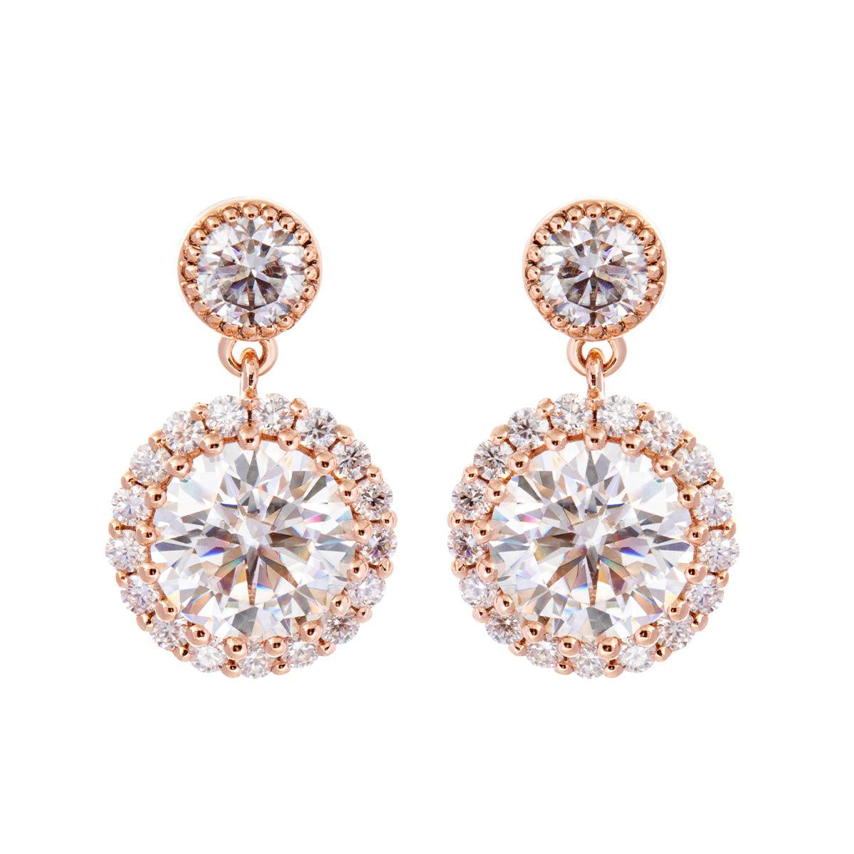 14K Rose Gold Round Lab Diamond Halo Stud Earrings