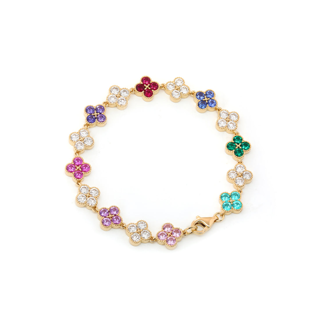 2.5mm Gemstone Four-Leaf Clover Station Bracelet with Millegrain Bezel