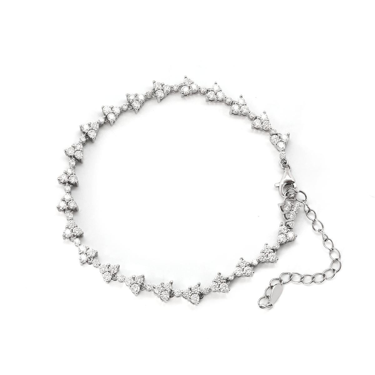 14K White Gold Round Lab Dimaond Cluster Bracelet