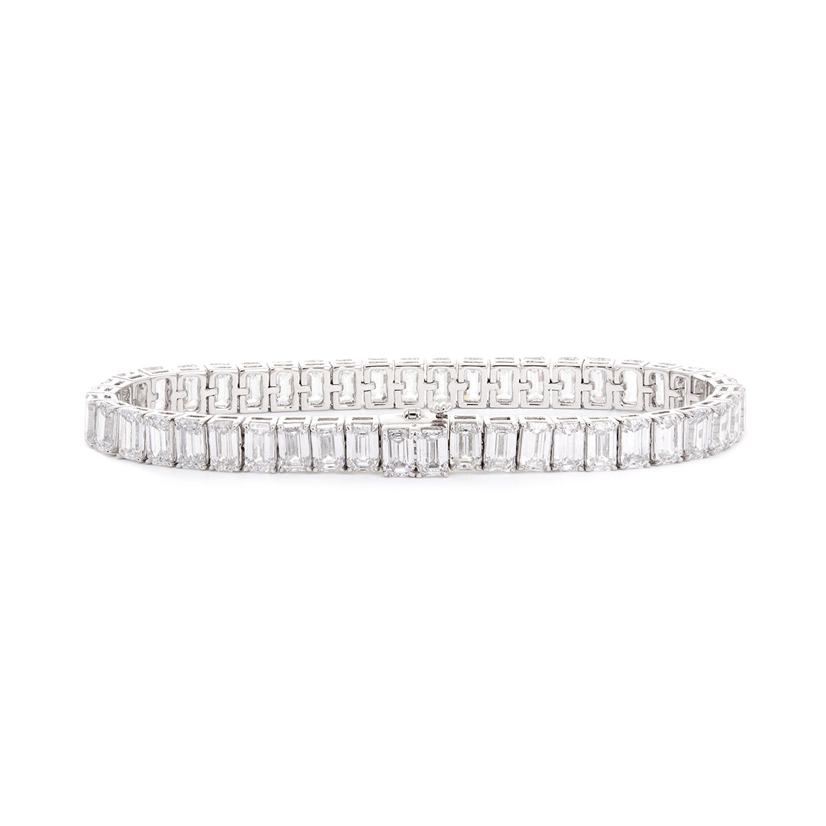 18K White Gold Emerald Cut Lab Diamond Tennis Bracelet, Radiant Diamond Emerald Design