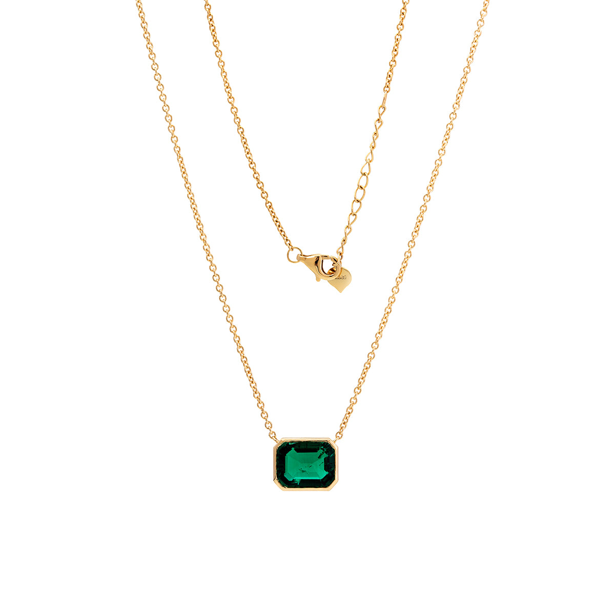 14K Yellow Gold 3ct Emerald Cut Lab Emerald Bezel Pendant Necklace