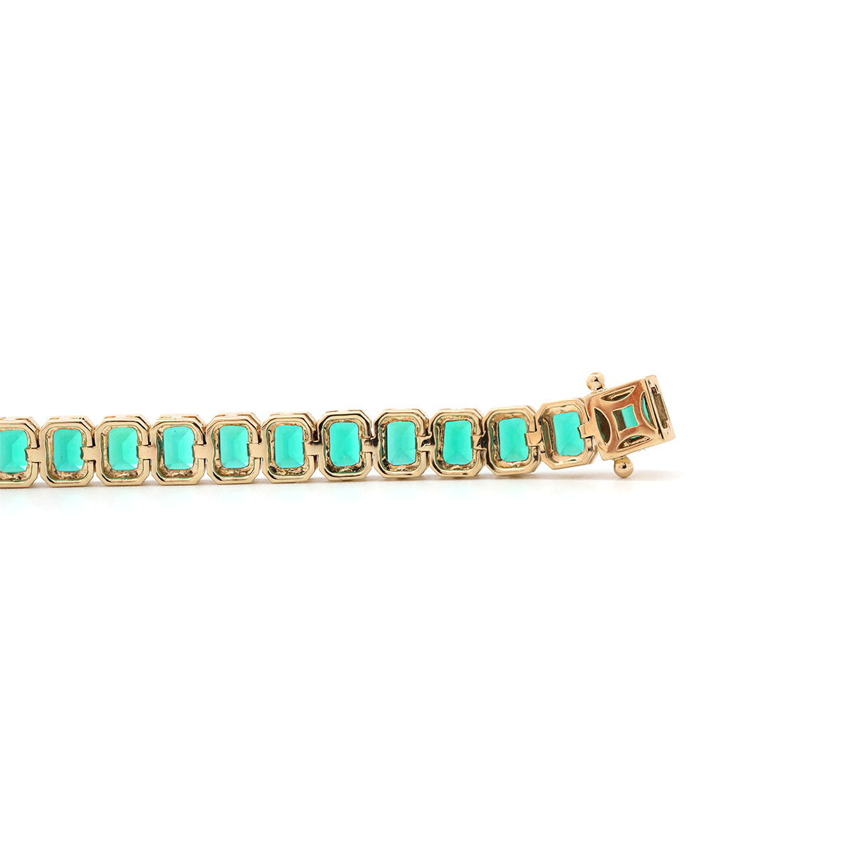 14K Yellow Gold Emerald Cut Lab Zambian Emerald Bezel Tennis Bracelet