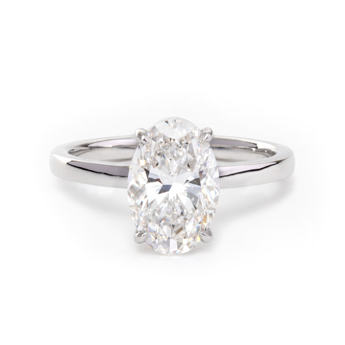 18K White Gold 2ct Oval Cut Lab Diamond Slim Band Solitaire Ring