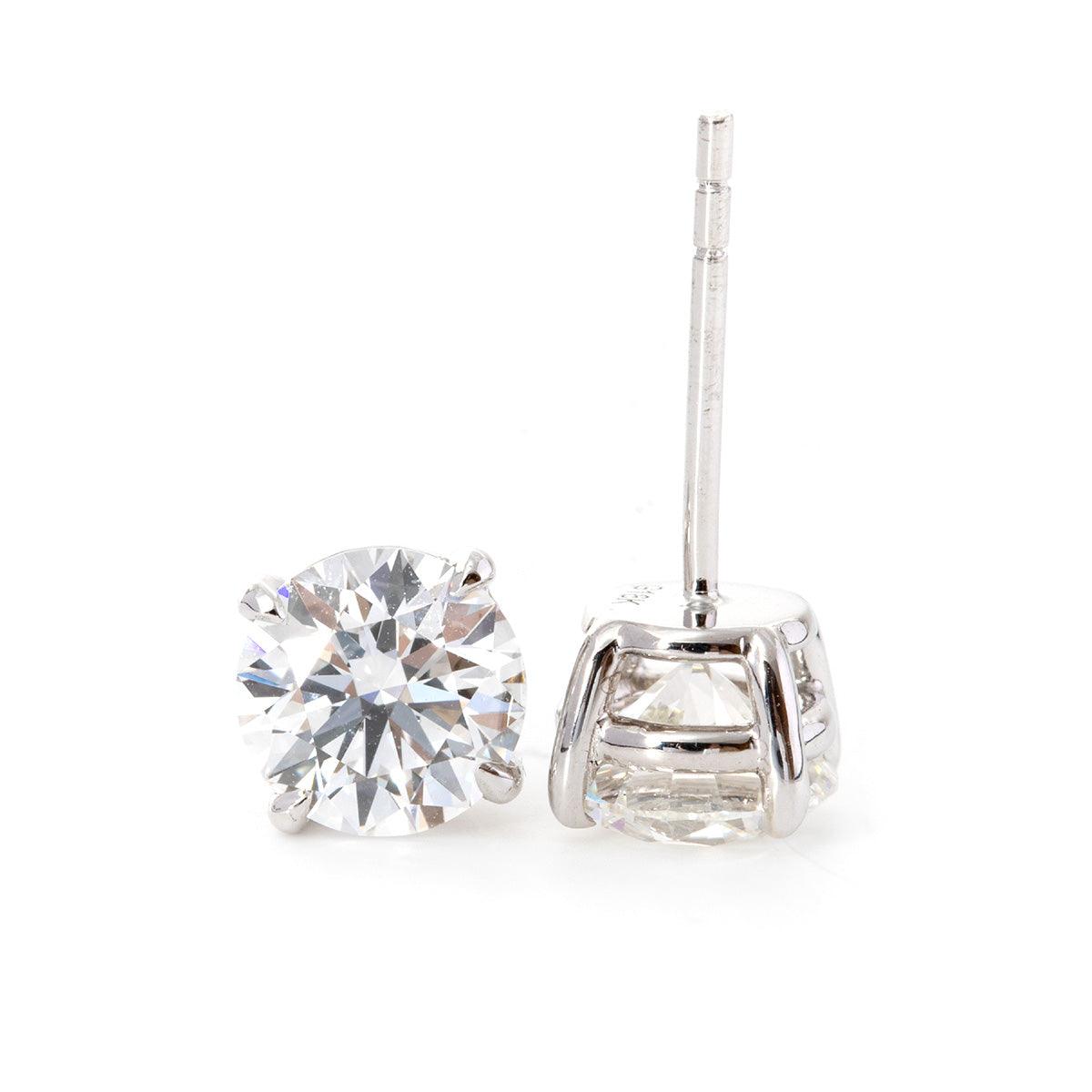 14K White Gold 2 ct tw Round Brilliant Cut Lab Diamond 4 Prongs Basket Stud Earrings