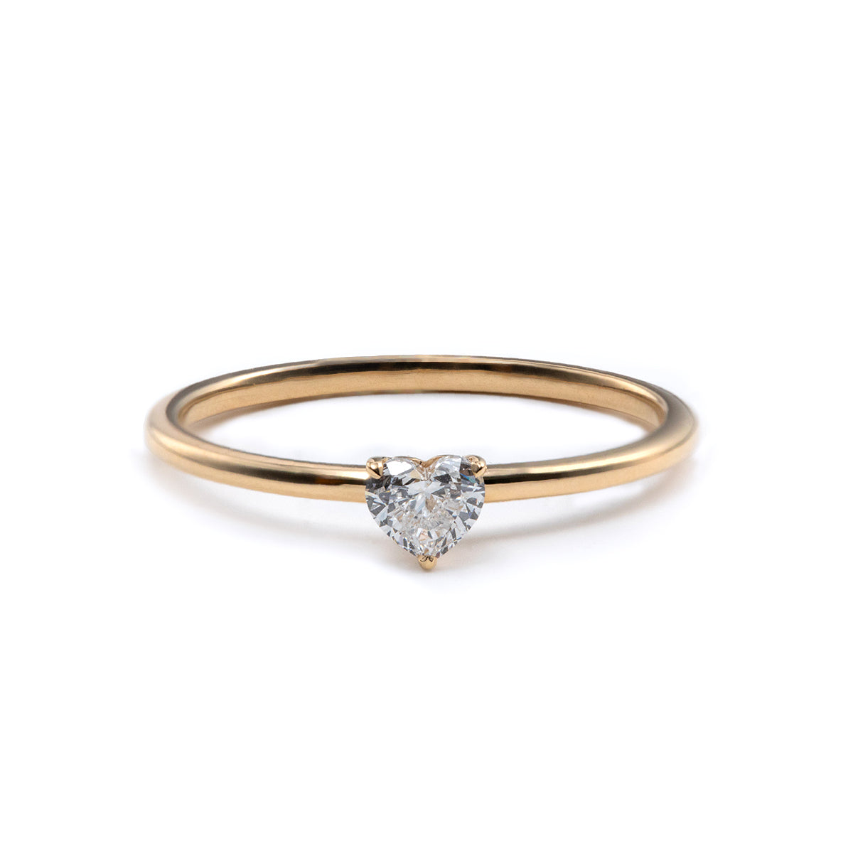 Cherished Moments 14K Yellow Gold Heart Cut Lab Diamond 3 Prong Basket Setting Slim Band Solitaire Ring