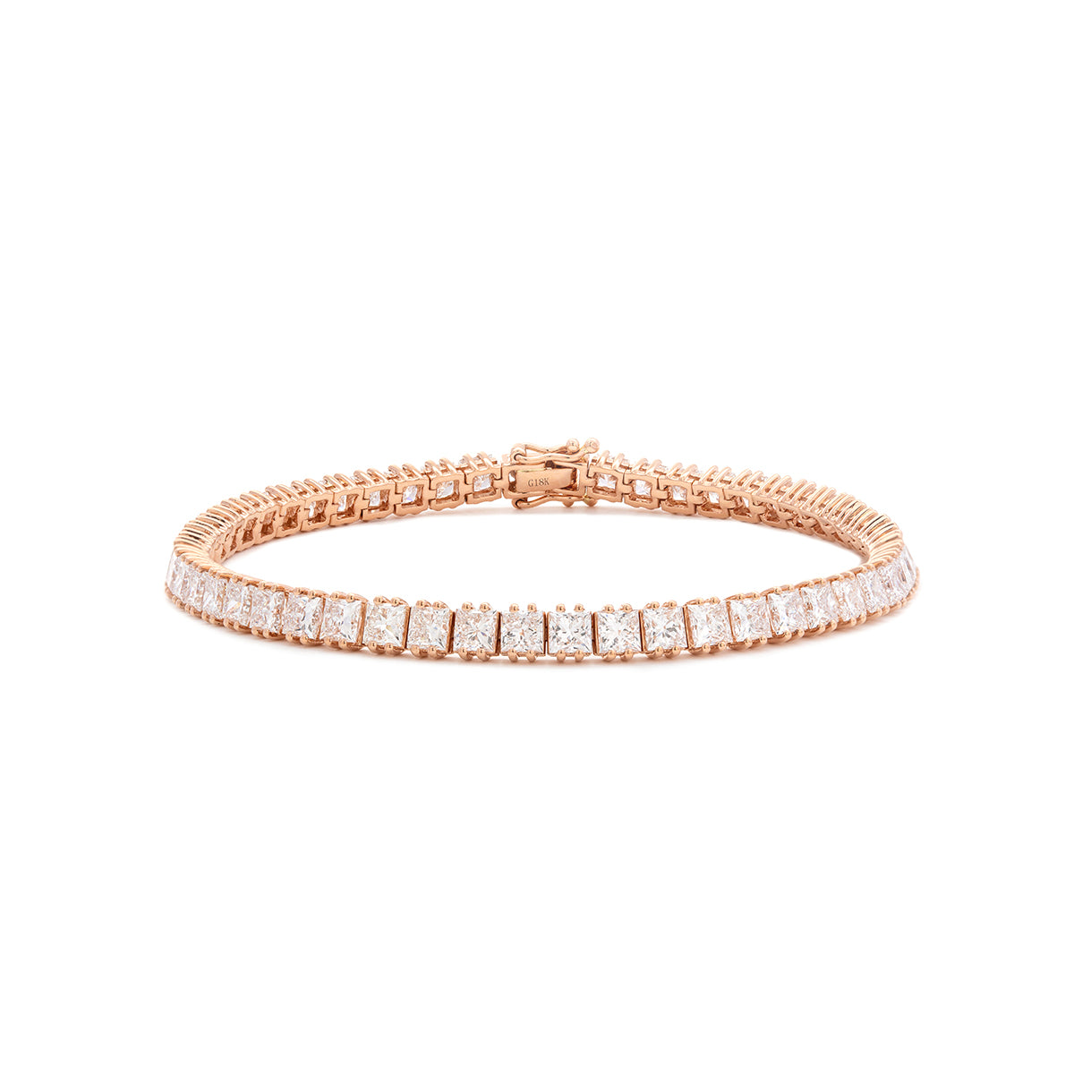 18K Rose Gold Princess Cut Lab Diamond Tennis Bracelet