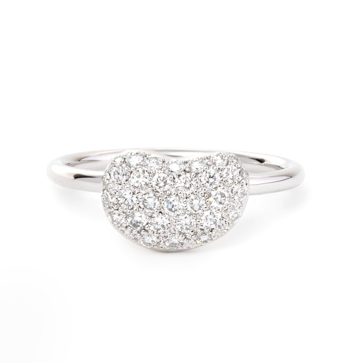14K White Gold Round Brilliant Cut Lab Diamond  Bean Shape Pave Ring - Nature-Inspired Design