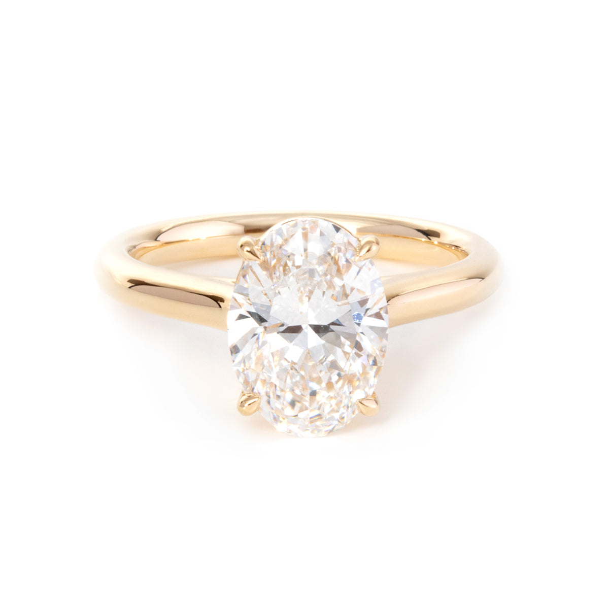 14K Yellow Gold 2 Carat Solitaire Diamond Ring with Oval Cut Lab Diamond Cathedral Setting