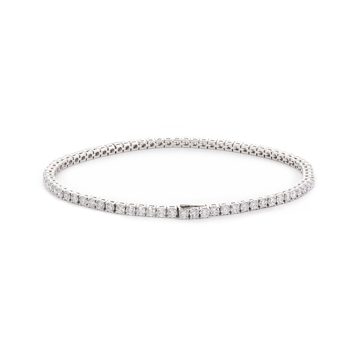 Platinum Round Brilliant Cut Diamond 4 Prong Basket Tennis Bracelet