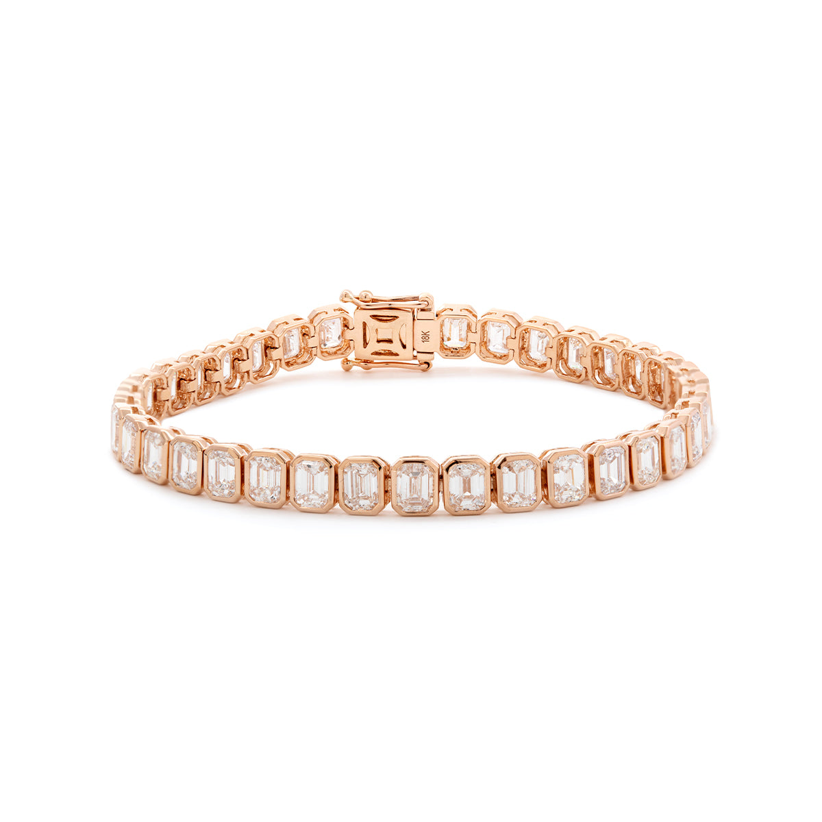 18K Rose Gold Emerald Cut Lab Diamond Bezel Tennis Bracelet