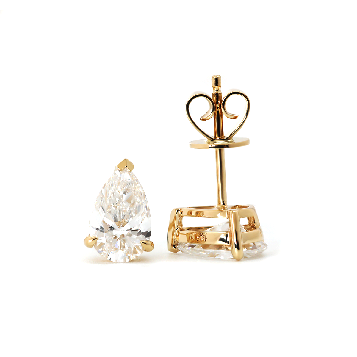 14K Yellow Gold Pear Shaped Lab diamond Stud Earrings