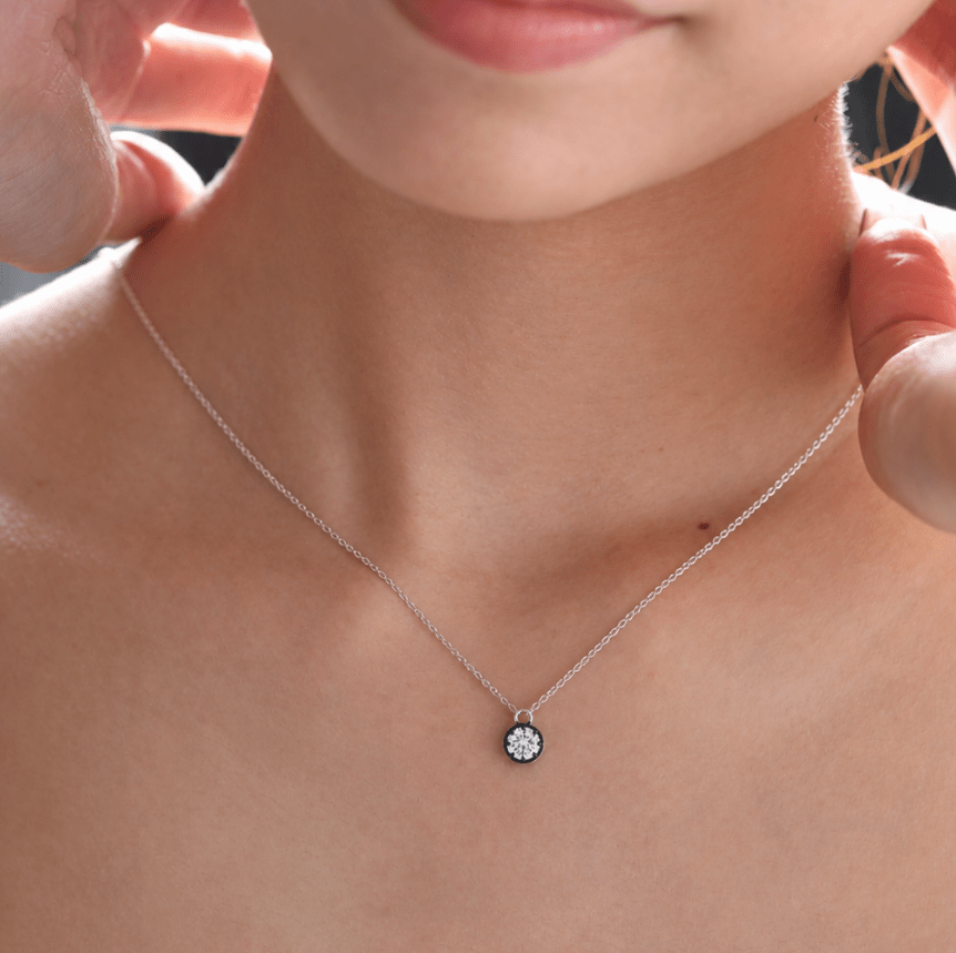 1ct Round Lab Diamond Pendant Necklace with Black Rhodium Bezel - FIORESE JEWELRY