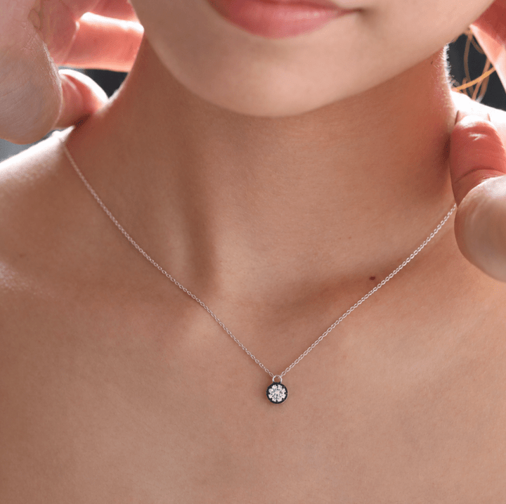 1ct Round Lab Diamond Pendant Necklace with Black Rhodium Bezel - FIORESE JEWELRY