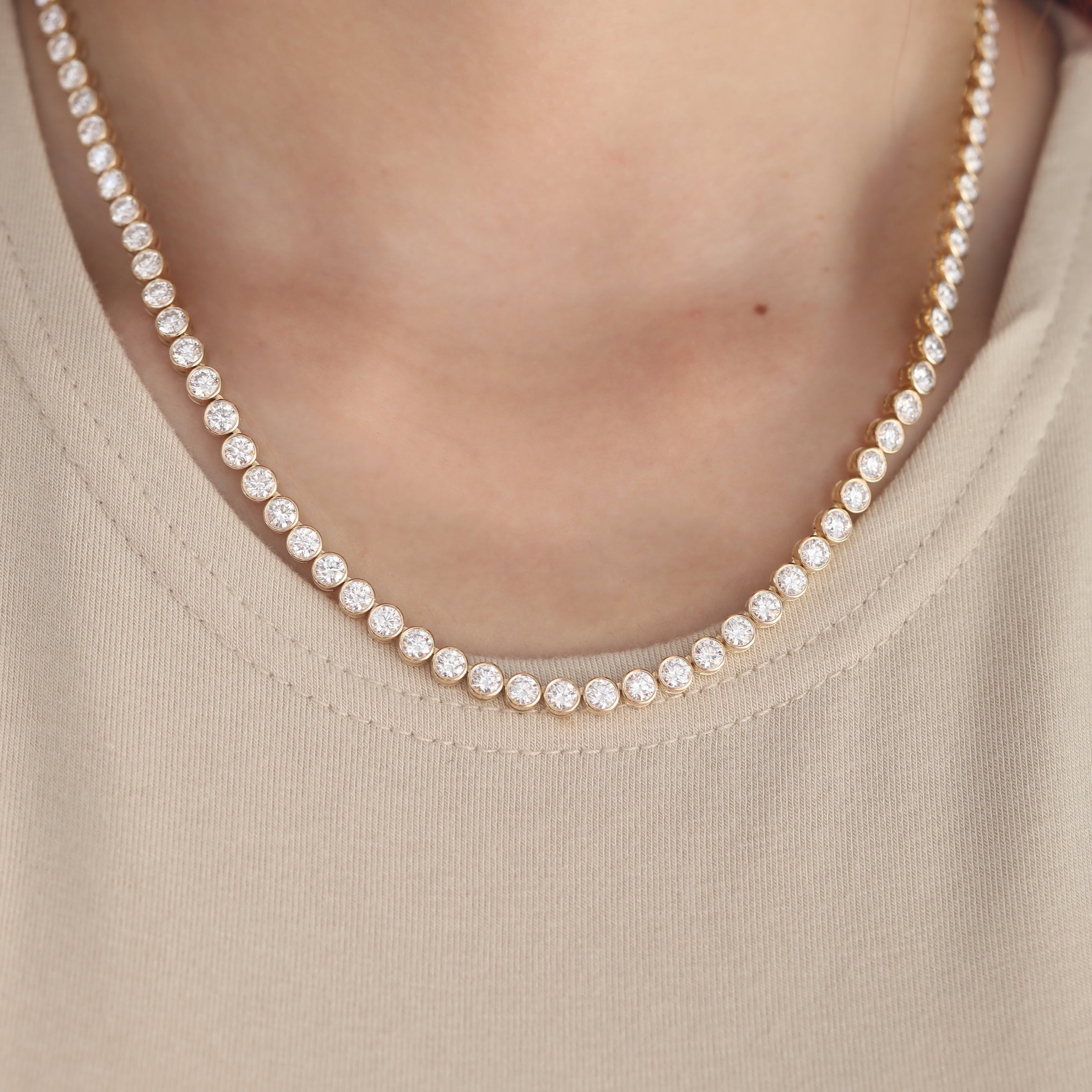 Ready to Ship Graduated Round Brilliant Lab Diamond Bezel Tennis Necklace