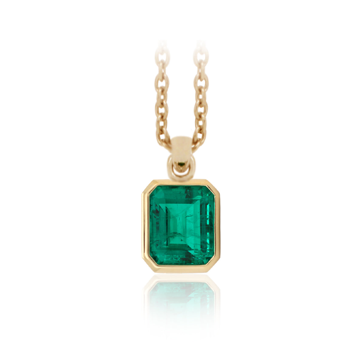 Merry Christmas Specials 14K Yellow Gold 4ct Emerald Cut Lab Emerald Bezel Pendant Necklace