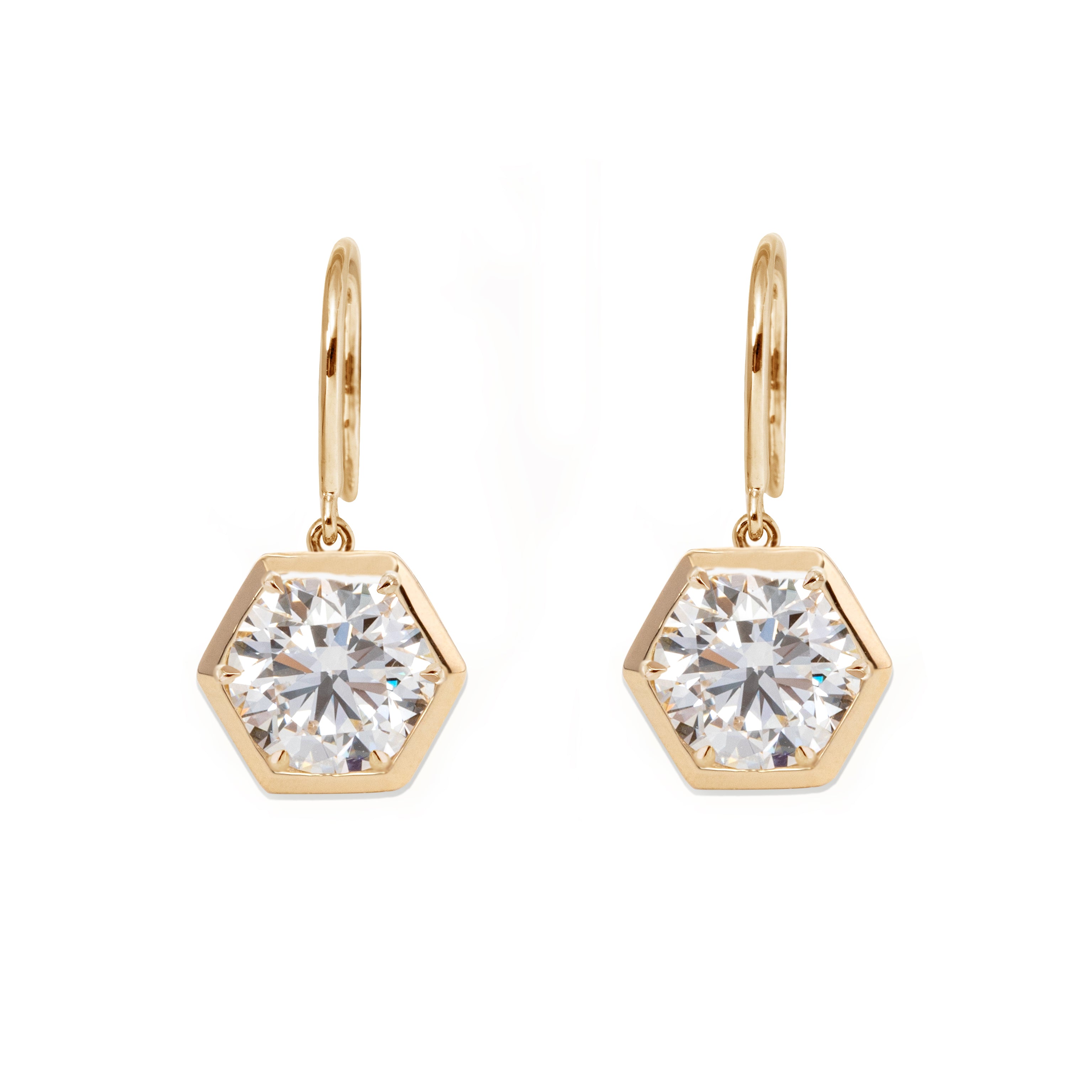 Cherished Moments 14K Yellow Gold 2ct tw Round Cut Lab Diamond Hexagonal Bezel Hook Earrings (FG Color, VS Clarity)