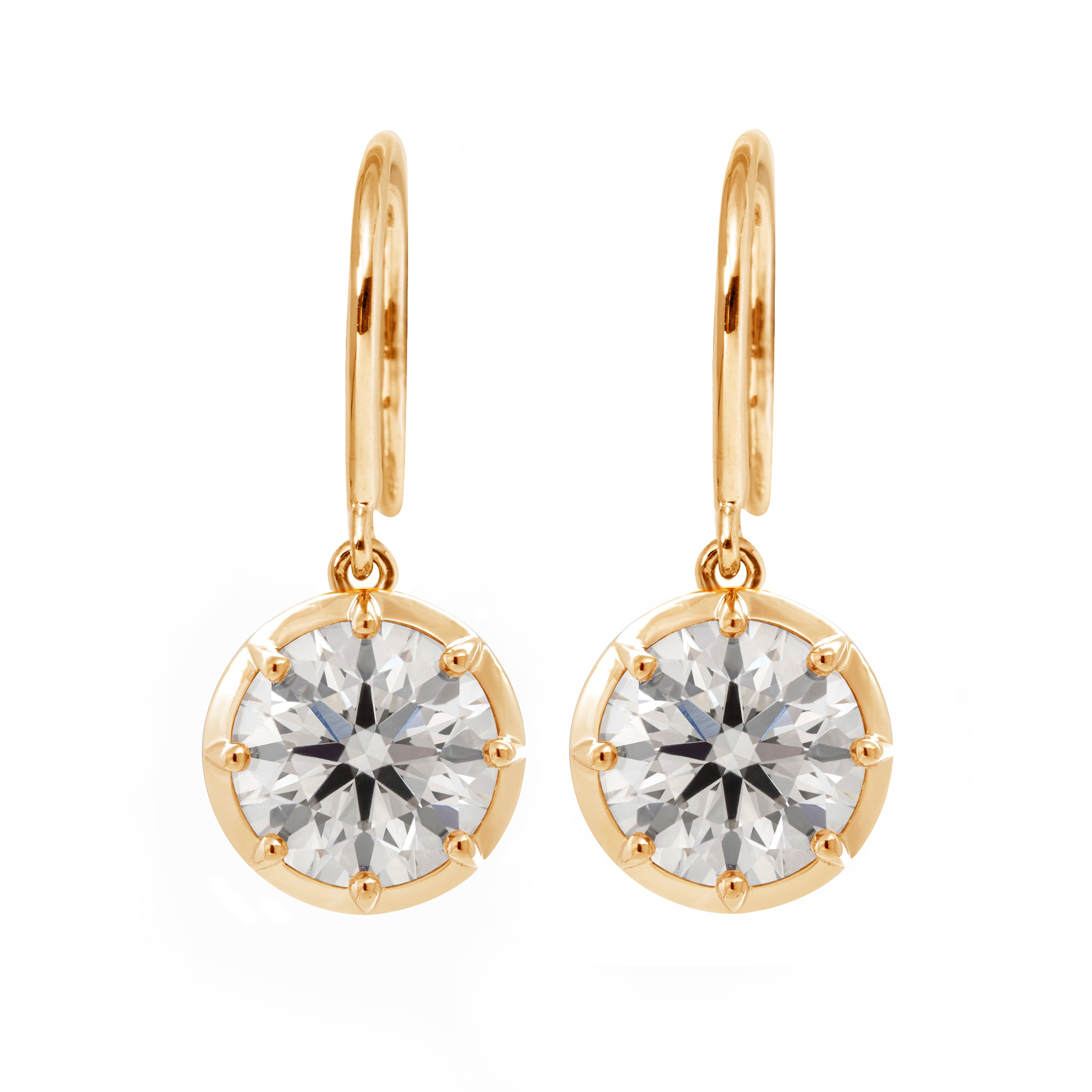 Fiorese Happy 2025 14K Yellow Gold 2ct tw Round Cut Lab Diamond Bezel Hook Earrings (FG Color, VS Clarity)