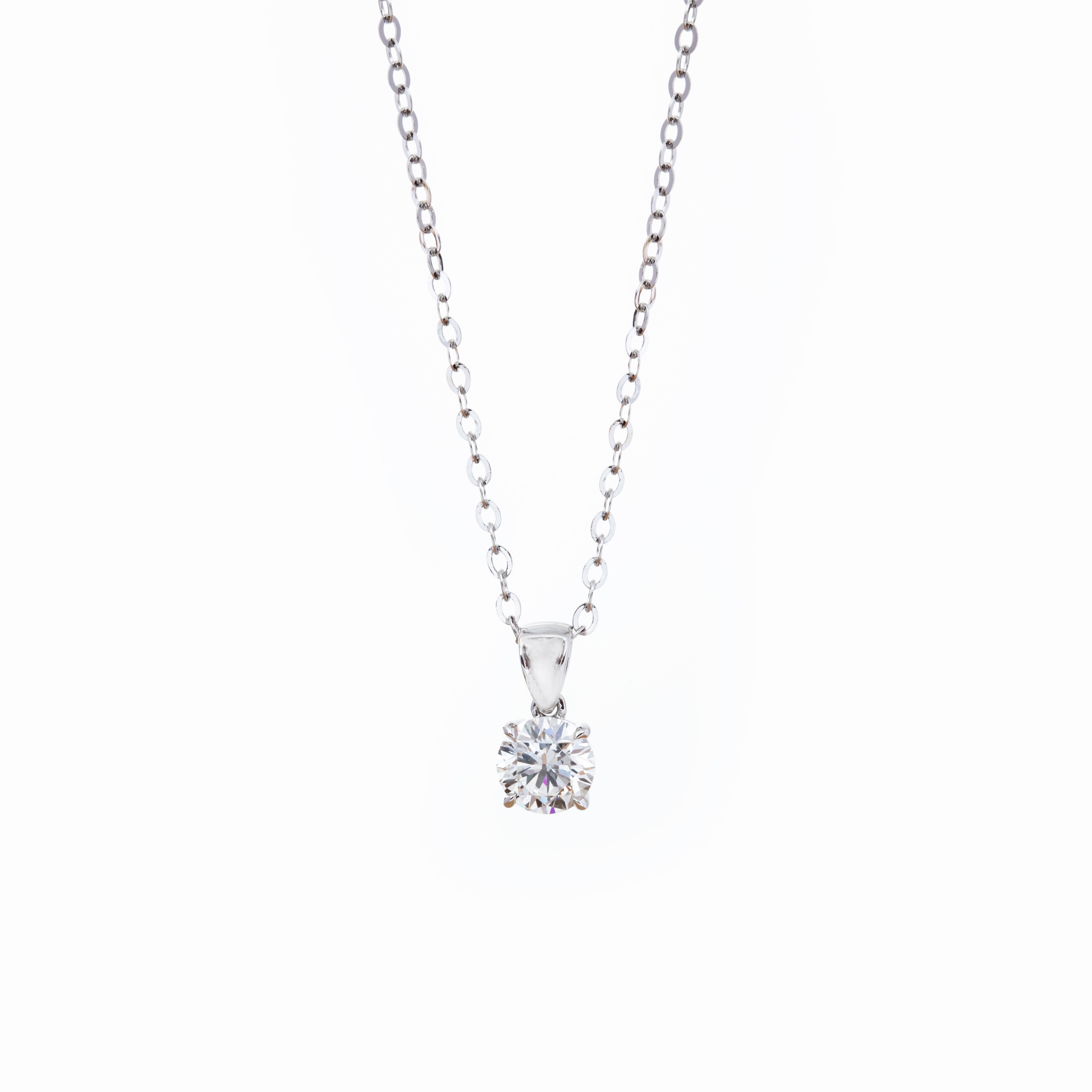 Fiorese Happy 2025 14K White Gold 1ct Round Lab Diamond 4 Claw Prongs Basket Necklace (FG Color, VS Clarity)