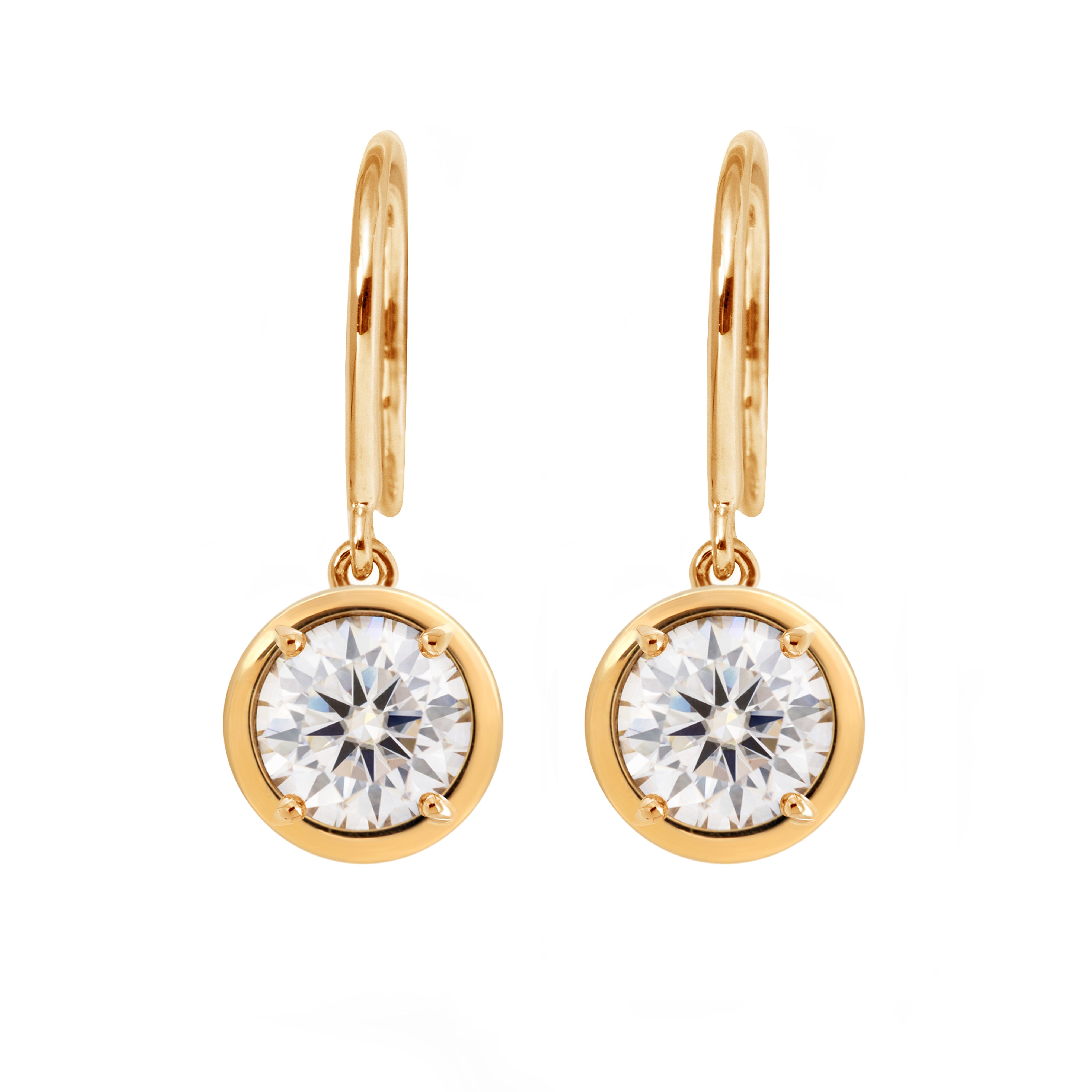 Fiorese Happy 2025 14K Yellow Gold 2ct tw Round Cut Lab Diamond 4 prong Bezel Hook Earrings (FG Color, VS Clarity)