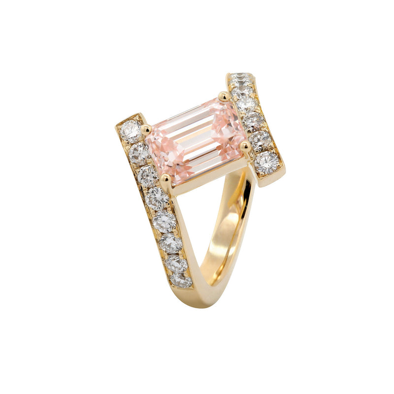 2.06CT Emerald - Cut Lab Pink Diamond Bypass Design Ring - FIORESE JEWELRY