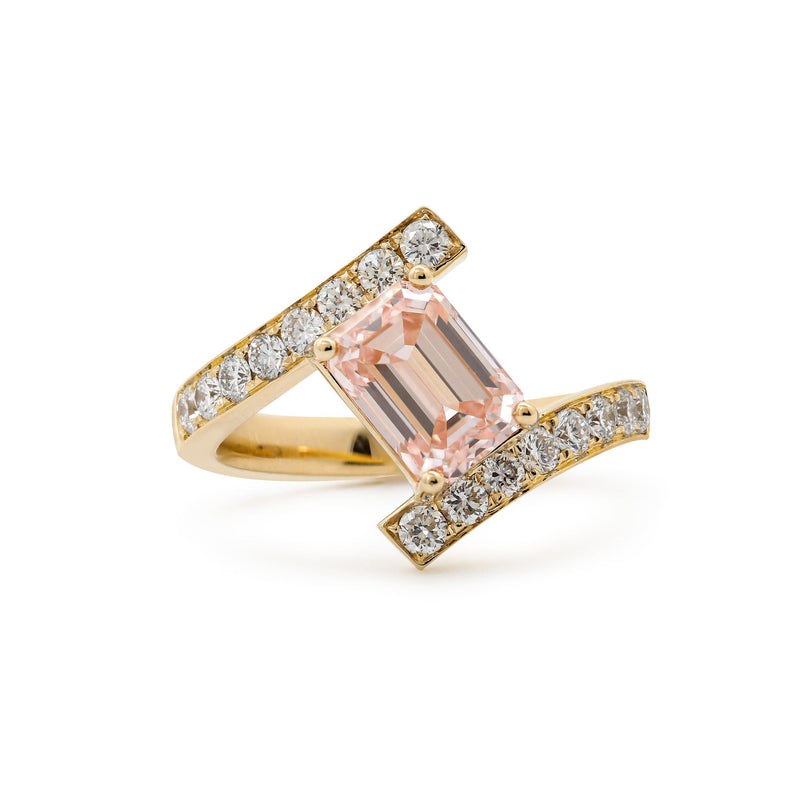2.06CT Emerald - Cut Lab Pink Diamond Bypass Design Ring - FIORESE JEWELRY