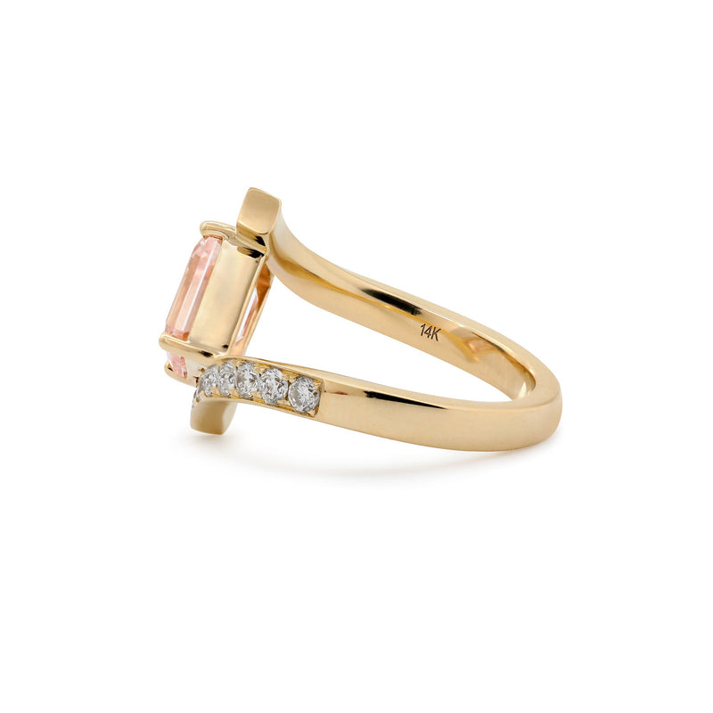 2.06CT Emerald - Cut Lab Pink Diamond Bypass Design Ring - FIORESE JEWELRY
