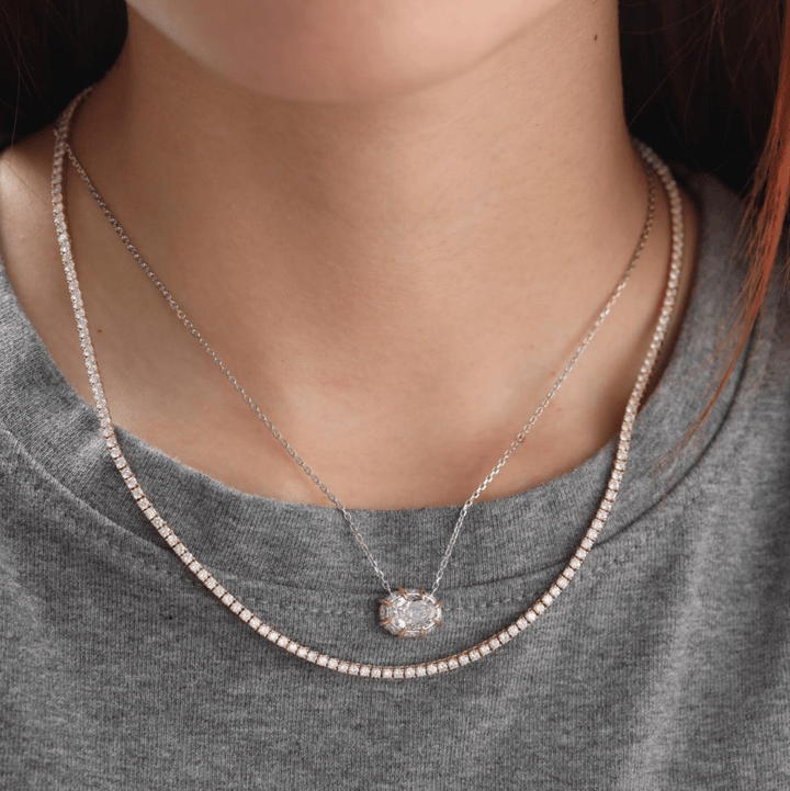 2.1mm Round Cut Lab Diamond 4 Prong Basket Tennis Necklace Everyday Essential - FIORESE JEWELRY
