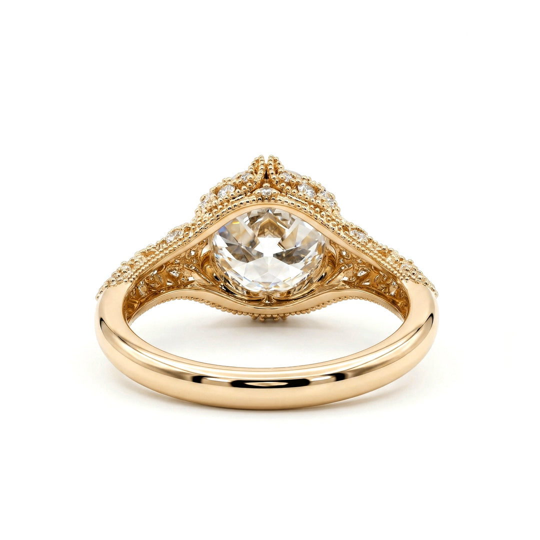 2.23CT Old European Cut Lab Diamond Hand - engraved Openwork Band Ring - FIORESE JEWELRY