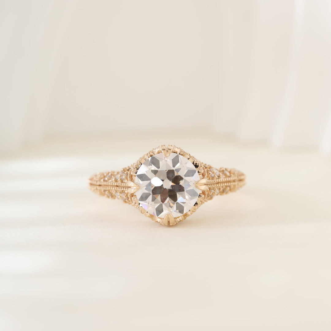 2.23CT Old European Cut Lab Diamond Hand - engraved Openwork Band Ring - FIORESE JEWELRY