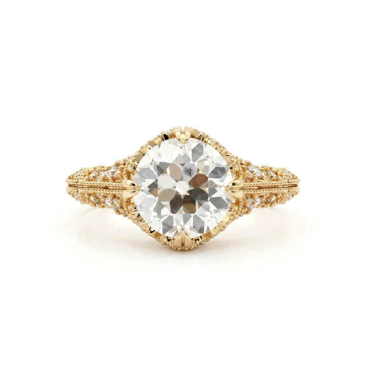 2.23CT Old European Cut Lab Diamond Hand - engraved Openwork Band Ring - FIORESE JEWELRY