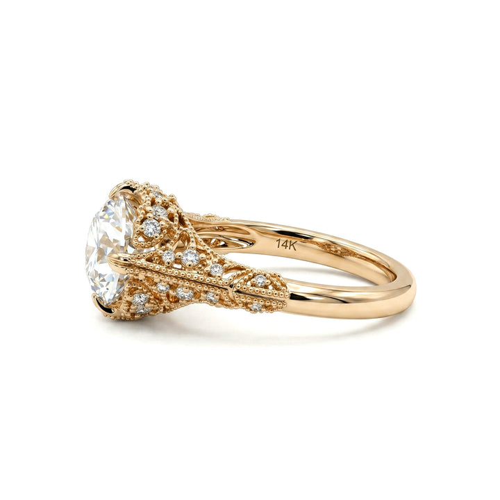 2.23CT Old European Cut Lab Diamond Hand - engraved Openwork Band Ring - FIORESE JEWELRY