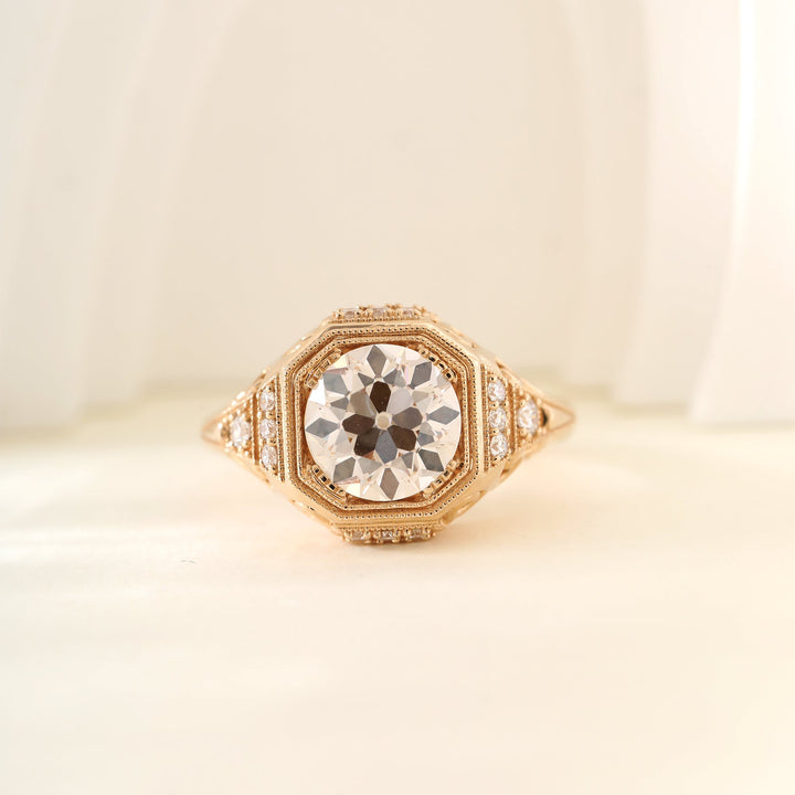 2.29CT Old European Cut Lab Diamond Art Deco Octagonal Bezel Ring - FIORESE JEWELRY