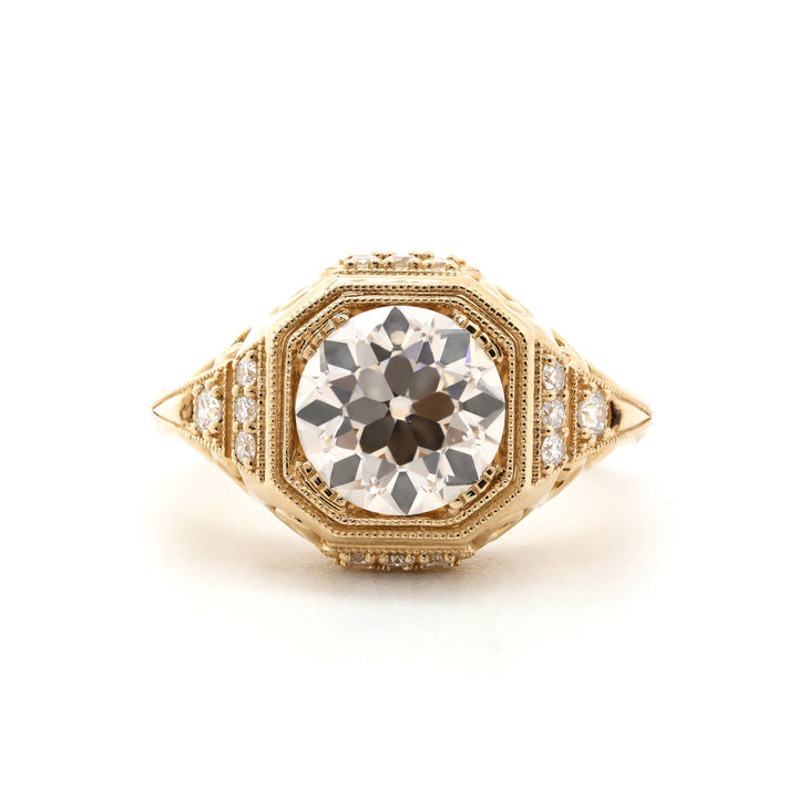 2.29CT Old European Cut Lab Diamond Art Deco Octagonal Bezel Ring - FIORESE JEWELRY