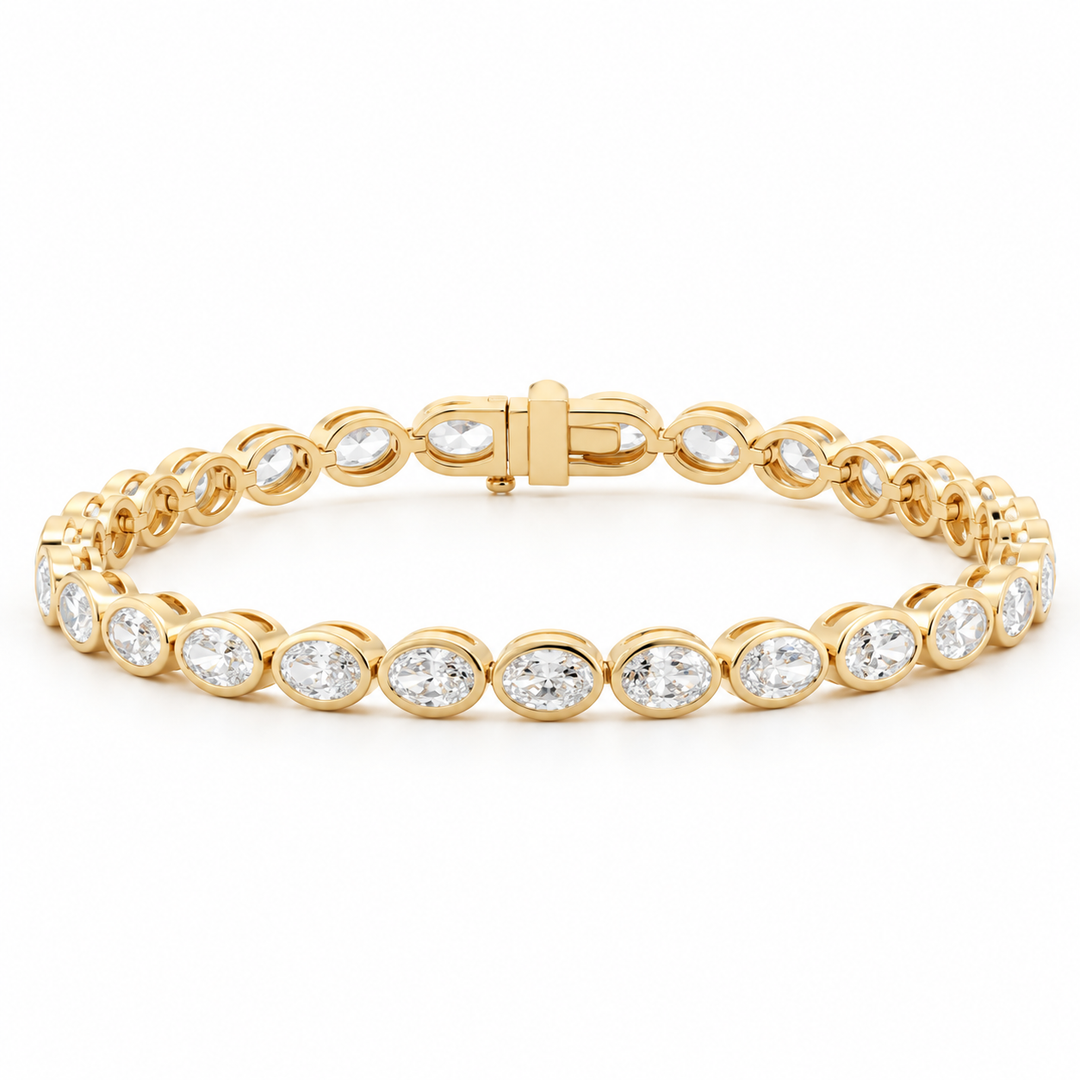 Ready to Ship Oval Lab Dimaond Bezel Basket Tennis Bracelet