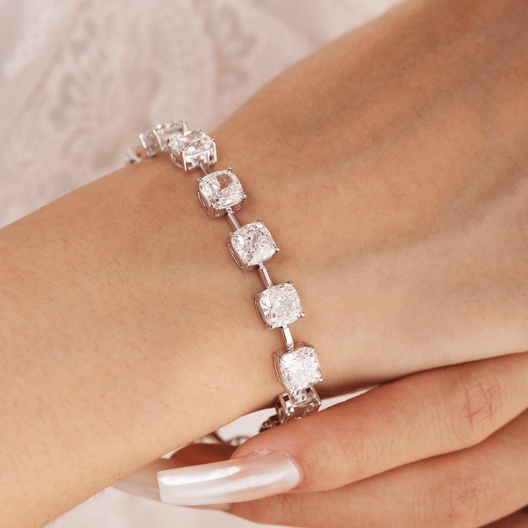 24 CT TW Cushion Cut Lab Diamond 4 - Claw Prong Basket Station Bracelet - FIORESE JEWELRY