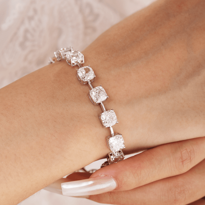 24 CT TW Cushion Cut Lab Diamond 4 - Claw Prong Basket Station Bracelet - FIORESE JEWELRY
