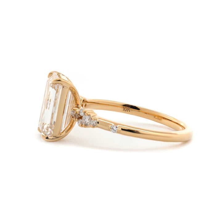 2.406CT Emerald Cut Lab Diamond Solitaire Ring Paired Small Lab Diamonds - FIORESE JEWELRY