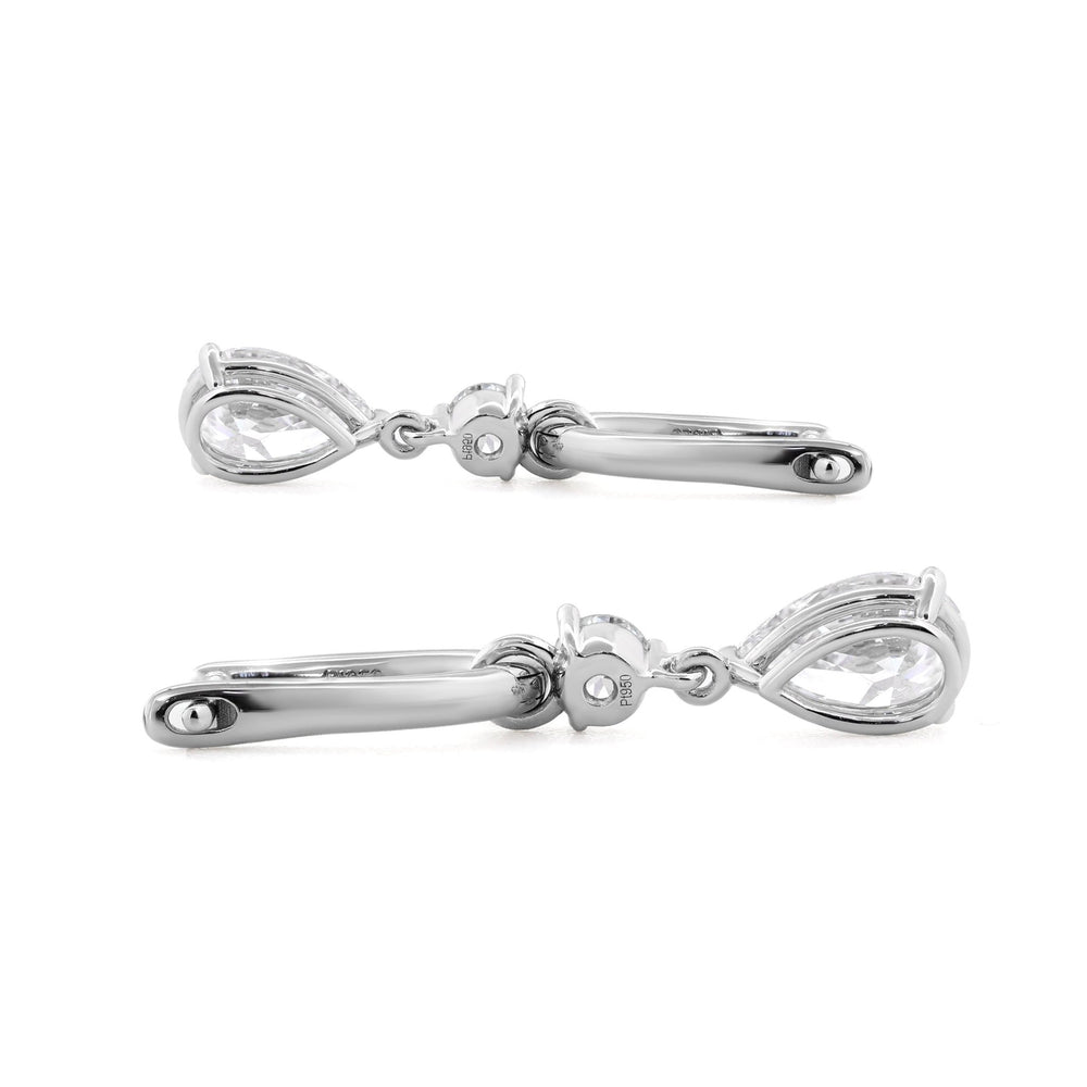 2.5 ct tw Pear Cut and Round Cut Lab Diamond Three Prong Basket Hoop Earrings - FIORESE JEWELRY