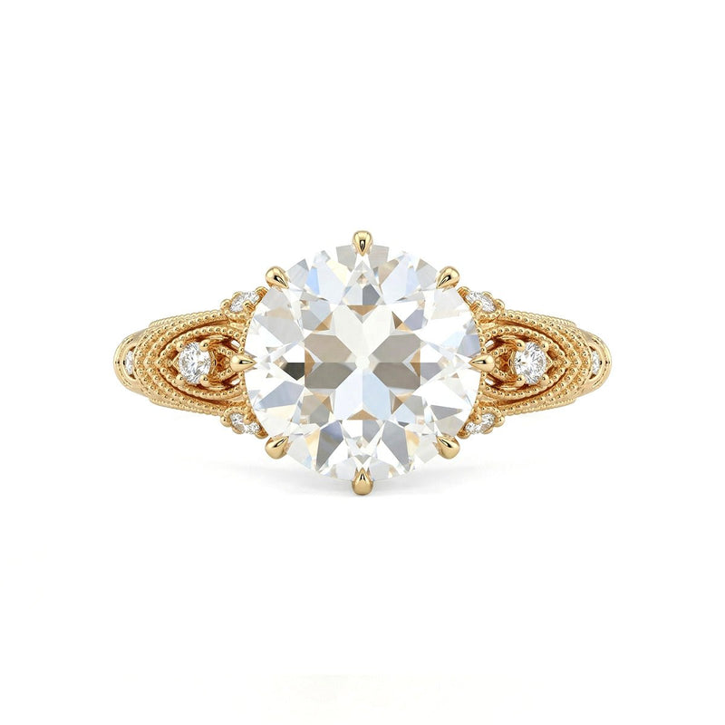 2.55CT Old European Cut Lab Diamond Hand - engraved Beaded Design Ring Paired Lab Diamonds - FIORESE JEWELRY