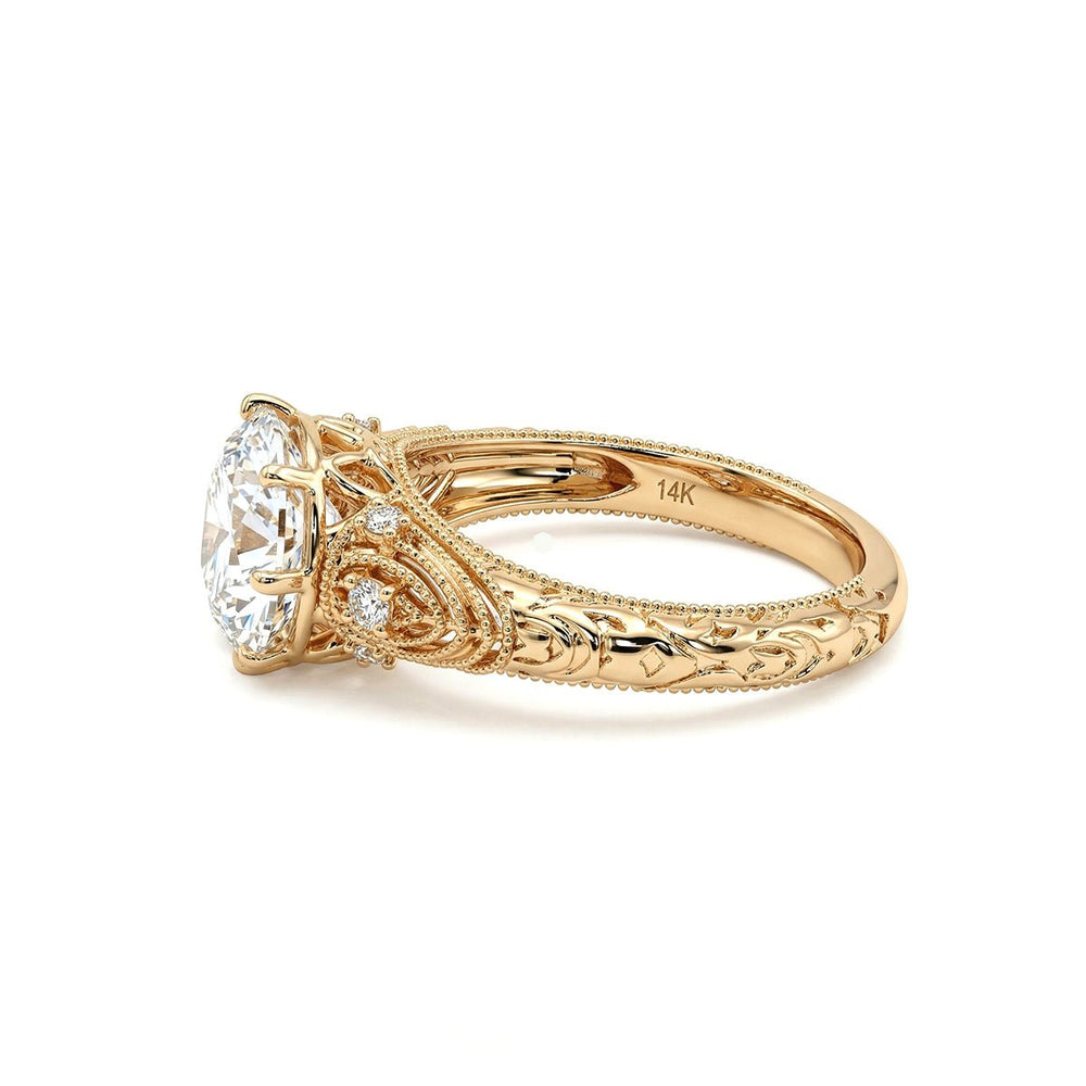 European Cut Lab Diamond 2.55CT Old European Cut Lab Diamond Hand-engraved Beaded Design Ring P ...