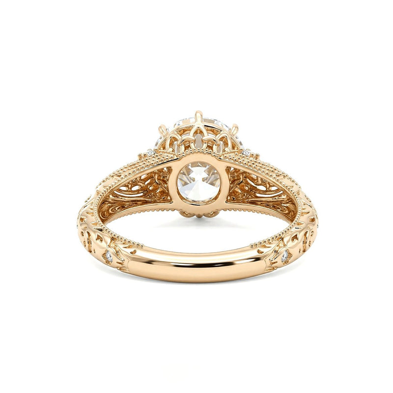 2.55CT Old European Cut Lab Diamond Hand - engraved Beaded Design Ring Paired Lab Diamonds - FIORESE JEWELRY