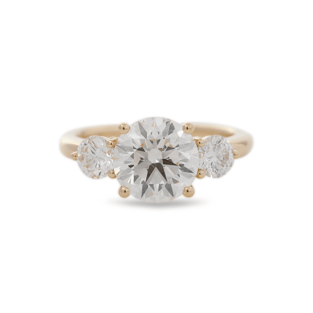 2.5ct Round Lab Diamond Round Prong Basket Three - stone Engagement Ring with Two Ring Enhancers in Bridal Ring Set Design - FIORESE JEWELRY