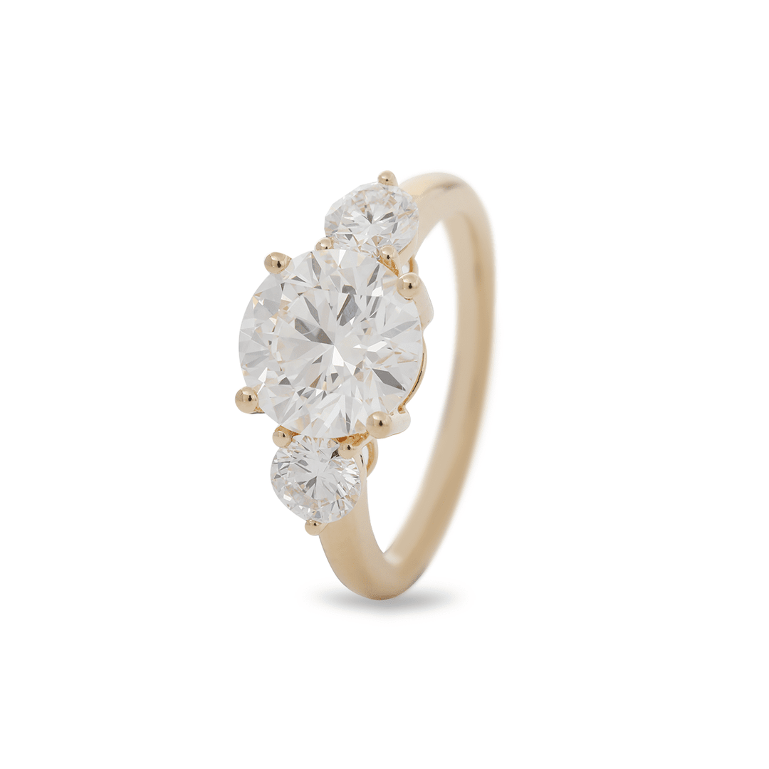 2.5ct Round Lab Diamond Round Prong Basket Three - stone Engagement Ring with Two Ring Enhancers in Bridal Ring Set Design - FIORESE JEWELRY