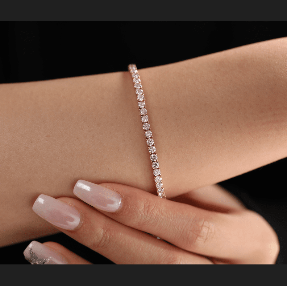 3.8mm Round Cut Lab Diamond 4 Prong Basket Tennis Bracelet Everyday Essential - FIORESE JEWELRY