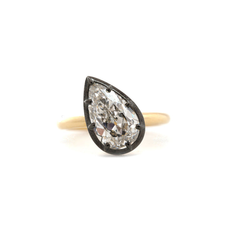 2.79CT Pear Old Mine Cut Lab Diamond Black Rhodium Plating Bezel Set Ring - FIORESE JEWELRY